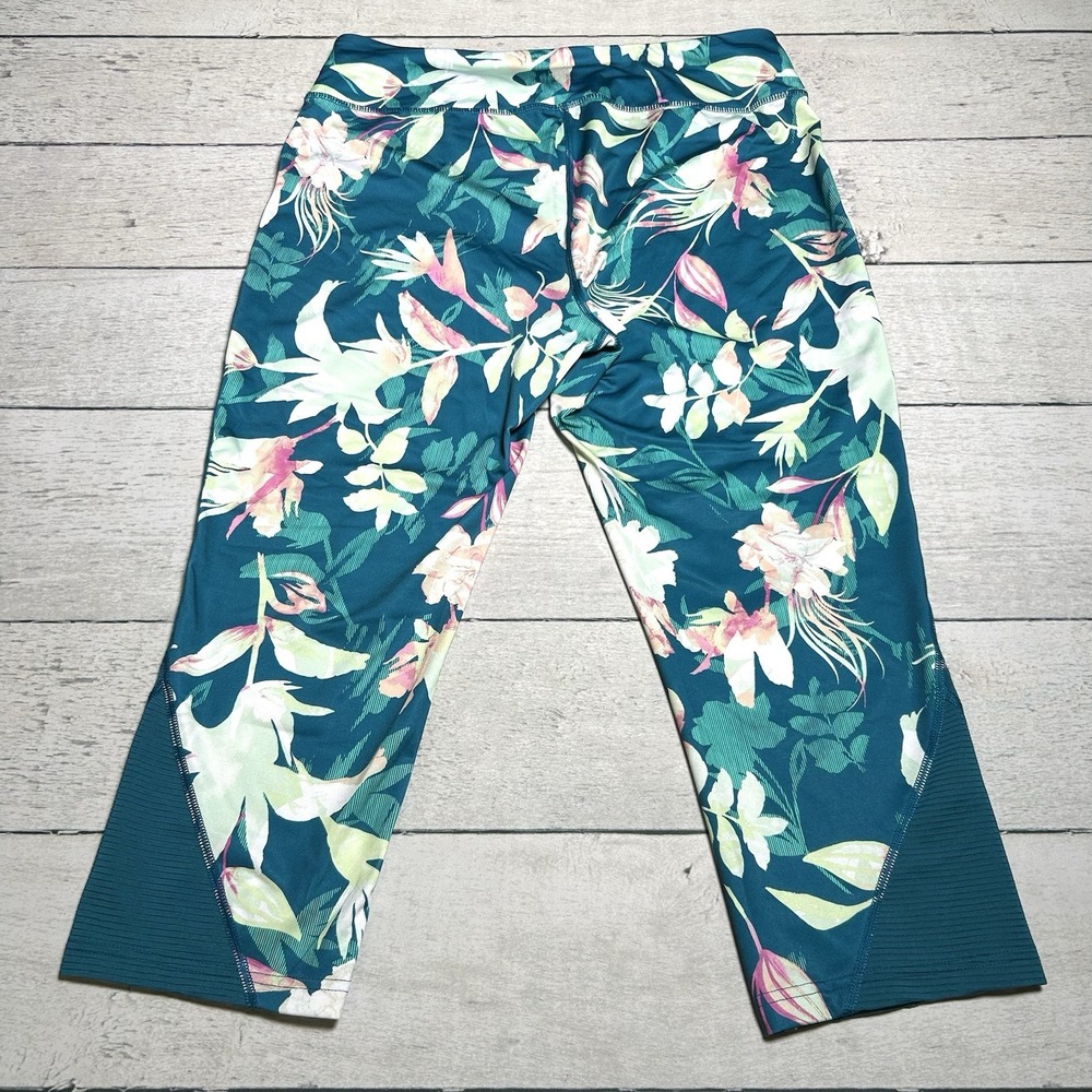 TEK GEAR DRYTEK Women’s XL Floral Cropped Leggings Teal Athleisure Gym - Picture 3 of 3